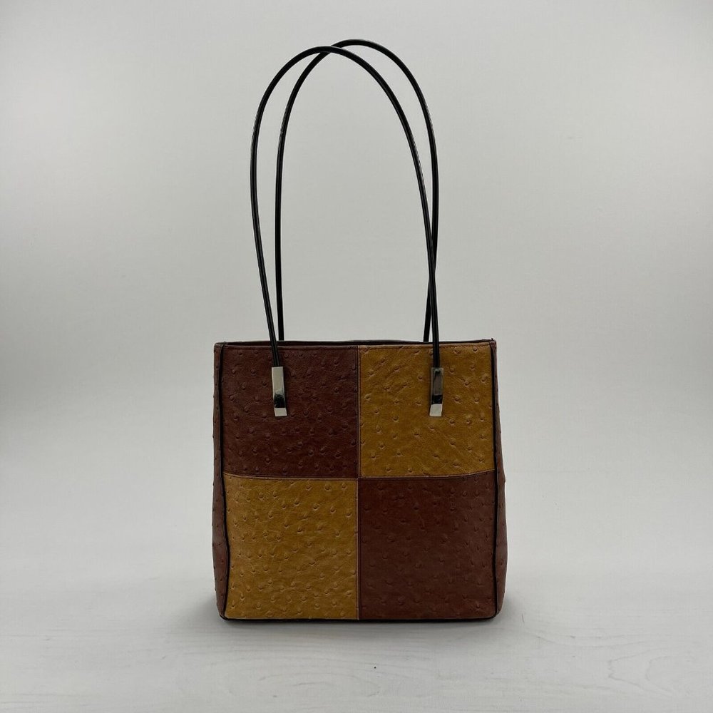 Paul & Shark Yachting Ostrich Leather Hand Bag Shoulder Bag Brown Tan